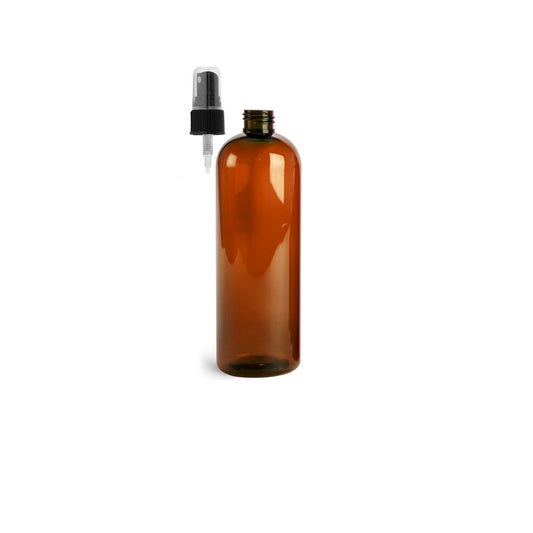 16 oz Amber Cosmo Round Bottles, Black Spray Cap (8 Pack)