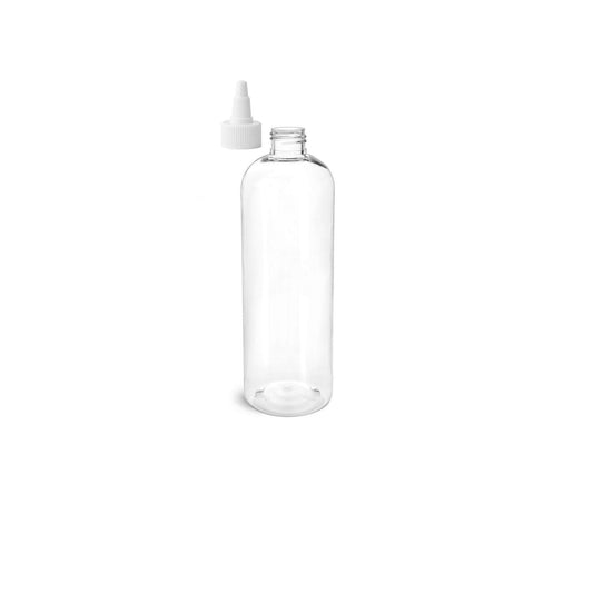 16 oz Clear Cosmo Round Bottles, White Twist Cap (10 Pack)