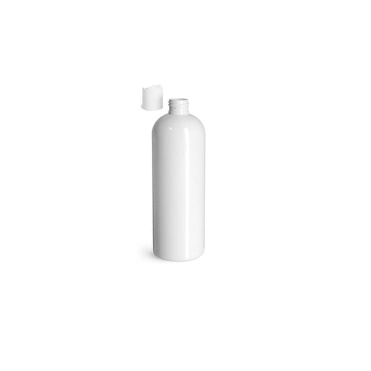 16 oz White Cosmo Round Bottles, White Disc Cap (10 Pack)