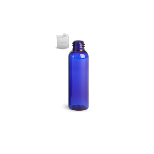 2 oz Blue Cosmo Round Bottles, Natural Disc Cap (12 Pack)
