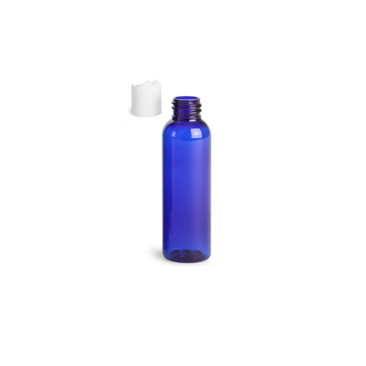 2 oz Blue Cosmo Round Bottles, White Disc Cap (Pack of 12)