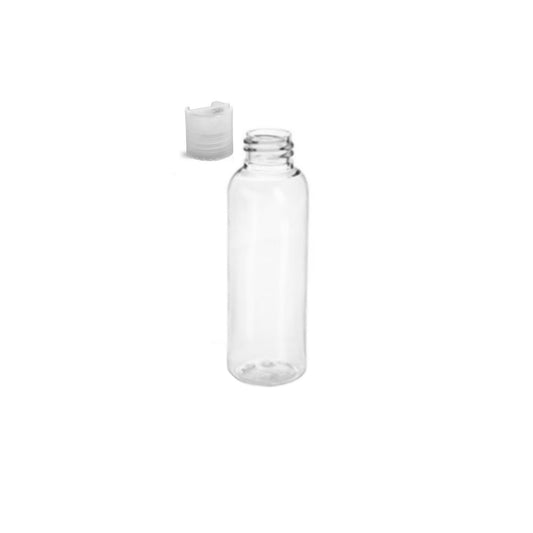 2 oz Clear Cosmo Round Bottles, Natural Disc Cap (12 Pack)