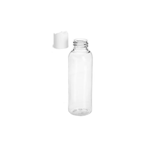 2 oz Clear Cosmo Round Bottles, White Disc Cap (Pack of 12)