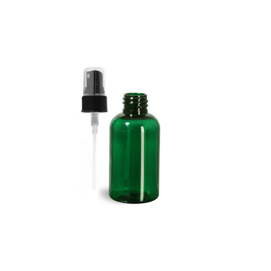 2 oz Green Boston Round Bottles, Black Spray Cap (12 Pack)