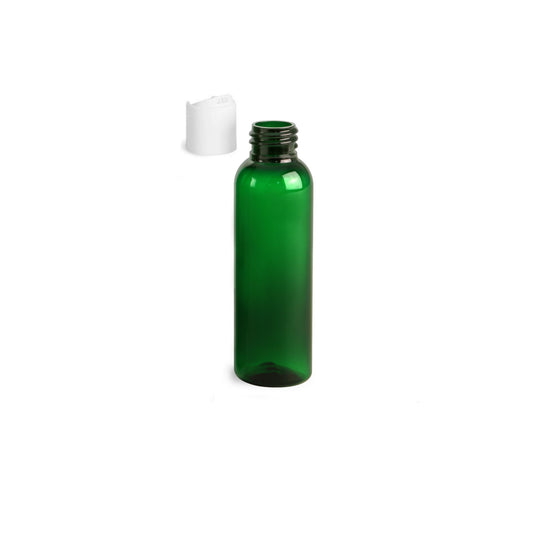 2 oz Green Cosmo Round Bottles, White Disc Cap (Pack of 12)