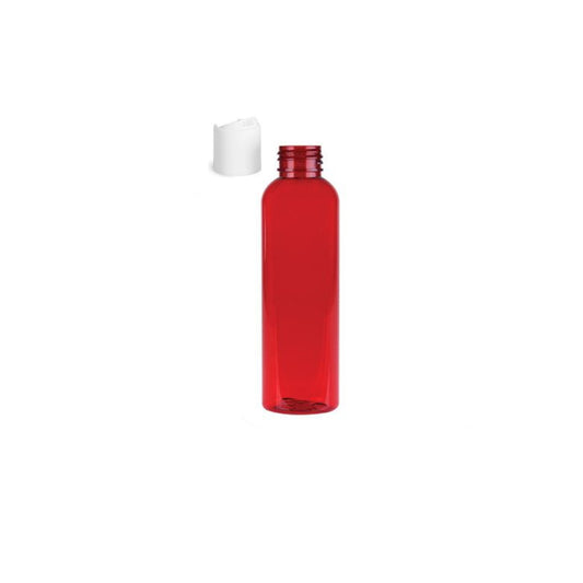 2 oz Red Cosmo Round Bottles, White Disc Cap (Pack of 12)