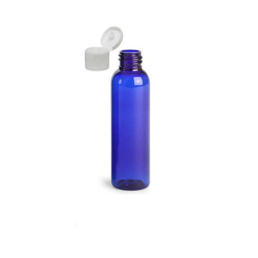 4 oz Blue Cosmo Round Bottles, White Ribbed Snap Cap (12 Pack)