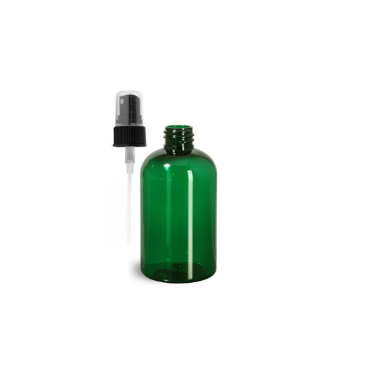 4 oz Green Boston Round Bottles, Black Spray Cap (8 Pack)