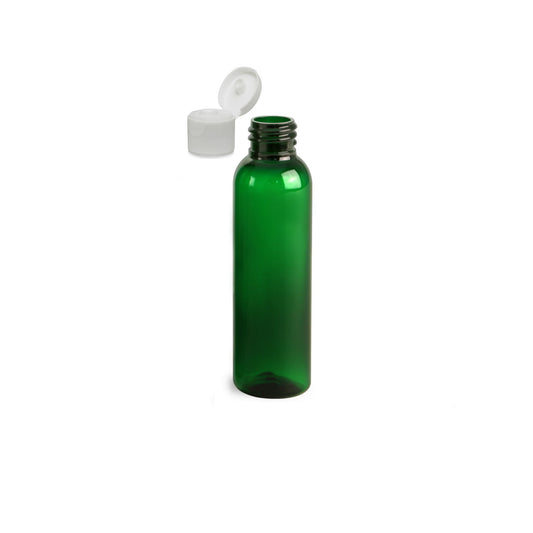 4 oz Green Cosmo Round Bottles, White Ribbed Snap Cap (12 Pack)