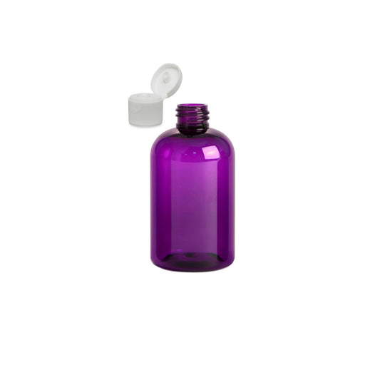 4 oz Purple Boston Round Bottles, White Ribbed Snap Cap (12 Pack)