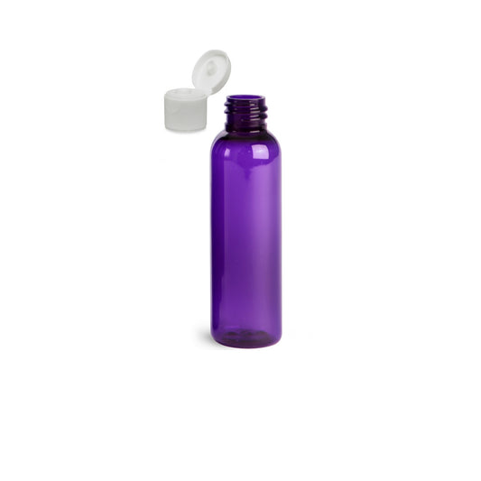 4 oz Purple Cosmo Round Bottles, White Ribbed Snap Cap (12 Pack)