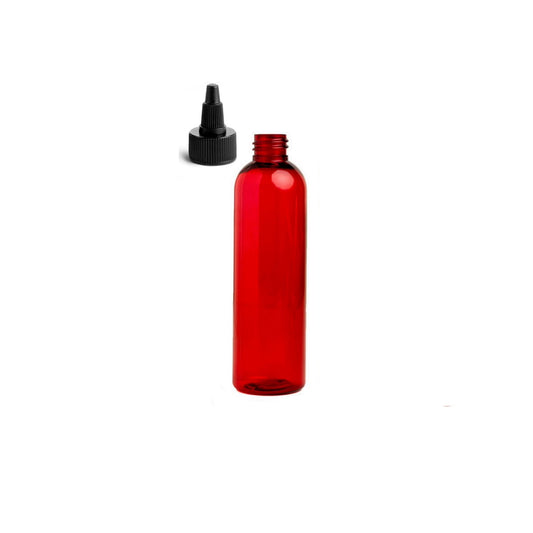 4 oz Red Cosmo Round Bottles, Black Twist Cap (12 Pack)