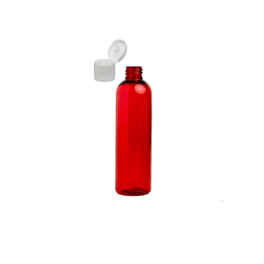 4 oz Red Cosmo Round Bottles, White Ribbed Snap Cap (12 Pack)