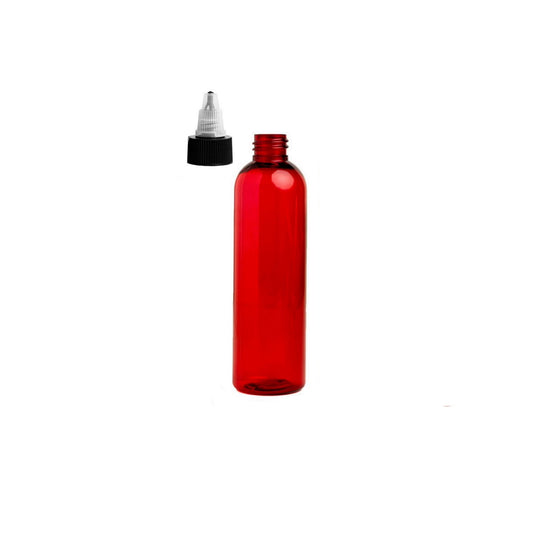 4 oz Red Cosmo Round Bottles, Black/Natural Twist Cap (12 Pack)