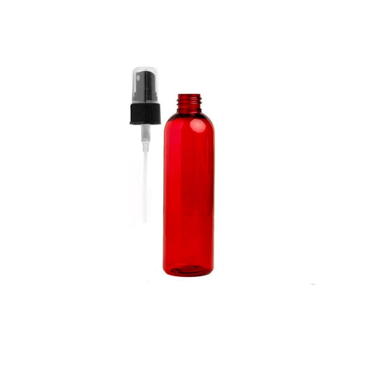 4 oz Red Cosmo Round Bottles, Black Spray Cap (8 Pack)
