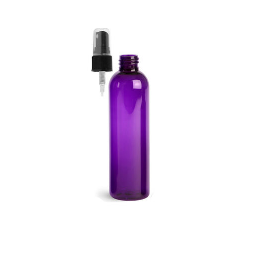 8 oz Purple Cosmo Round Bottles, Black Spray Cap (8 Pack)