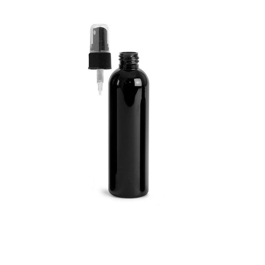 8 oz Black Cosmo Round Bottles, Black Spray Cap (8 Pack)
