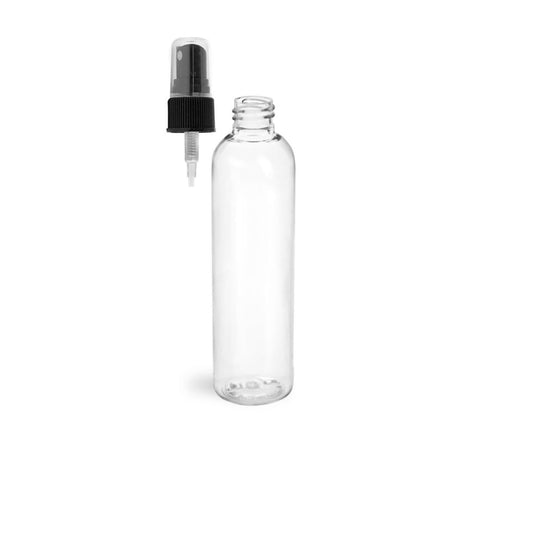 8 oz Clear Cosmo Round Bottles, Black Spray Cap (8 Pack)