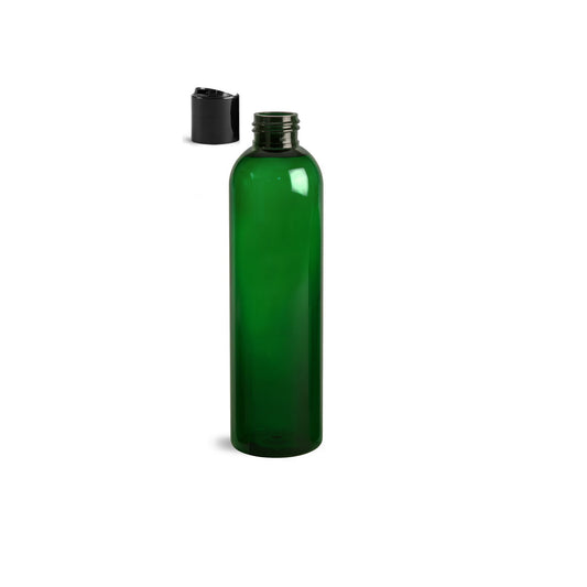 8 oz Green Cosmo Round Bottles, Black Disc Cap (12 Pack)