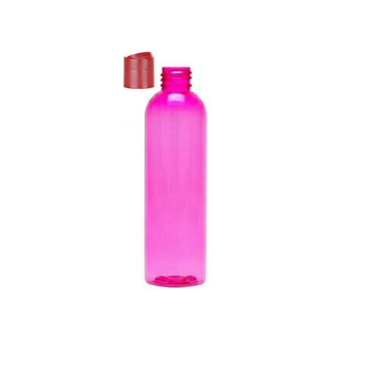 8 oz Pink Cosmo Round Bottles, Coral Pink Disc Cap (12 Pack)
