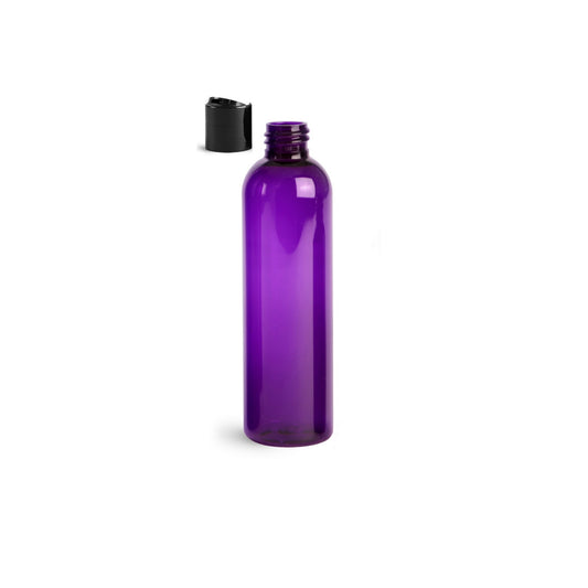 8 oz Purple Cosmo Round Bottles, Black Disc Cap (12 Pack)