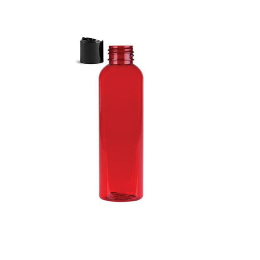 8 oz Red Cosmo Round Bottles, Black Disc Cap (12 Pack)