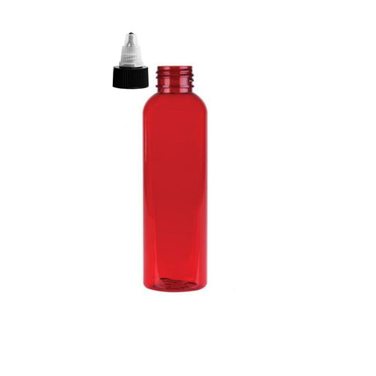 8 oz Red Cosmo Round Bottles, Black/Natural Twist Cap (12 Pack)