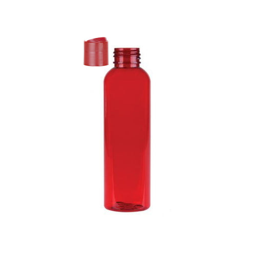 8 oz Red Cosmo Round Bottles, Coral Pink Disc Cap (12 Pack)