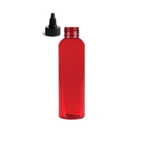 8 oz Red Cosmo Round Bottles, Black Twist Cap (12 Pack)