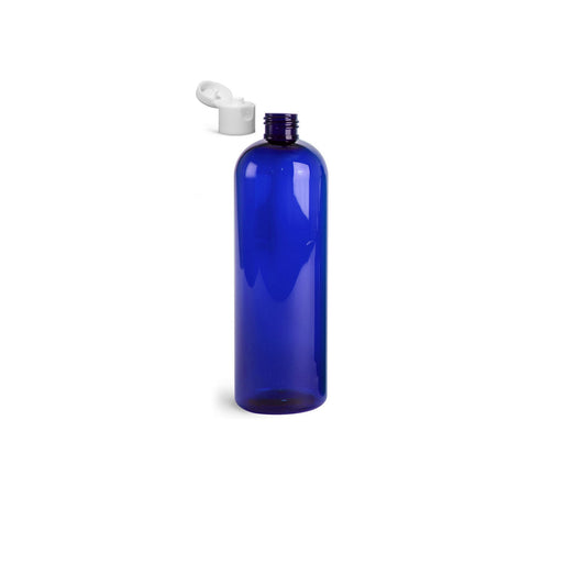 16 oz Blue Cosmo Round Bottles, White Smooth Snap Cap (10 Pack)