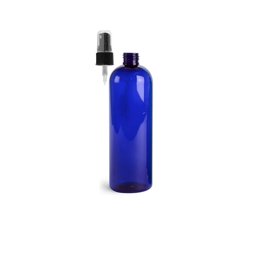 16 oz Blue Cosmo Round Bottles, Black Spray Cap (8 Pack)