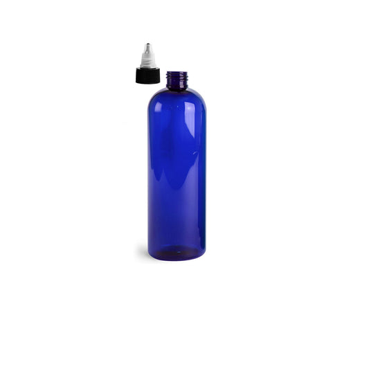 16 oz Blue Cosmo Round Bottles, Black/Natural Twist Cap (10 Pack)