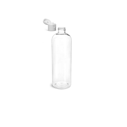 16 oz Clear Cosmo Round Bottles, White Smooth Snap Cap (10 Pack)