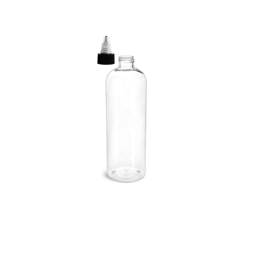 16 oz Clear Cosmo Round Bottles, Black/Natural Twist Cap (10 Pack)