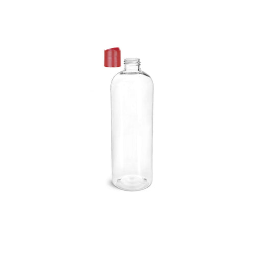 16 oz Clear Cosmo Round Bottles, Coral Pink Disc Cap (10 Pack)