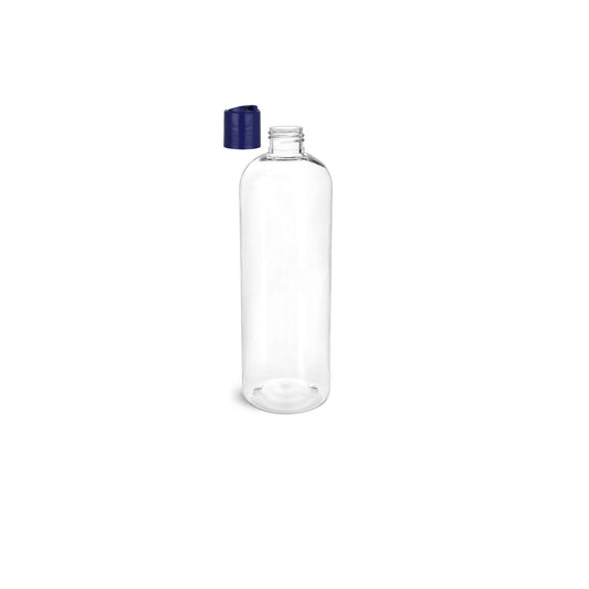 16 oz Clear Cosmo Round Bottles, Dark Blue Disc Cap (10 Pack)