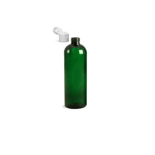 16 oz Green Cosmo Round Bottles, White Smooth Snap Cap (10 Pack)