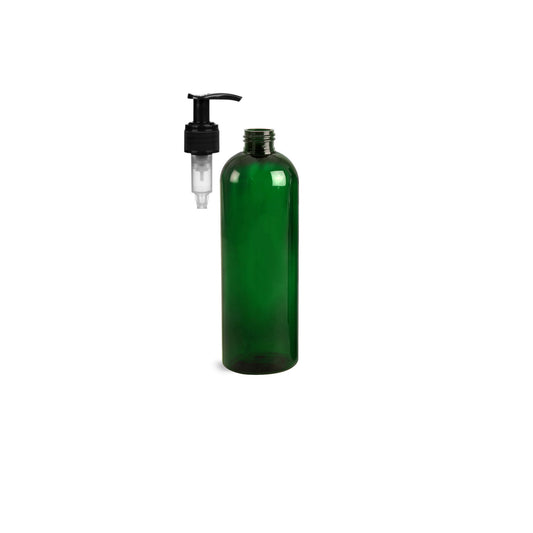 16 oz Green Cosmo Round Bottles, Black Pump Cap (8 Pack)