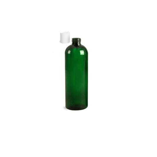 16 oz Green Cosmo Round Bottles, White Disc Cap (10 Pack)