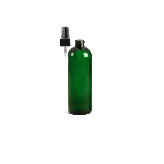 16 oz Green Cosmo Round Bottles, Black Spray Cap (8 Pack)