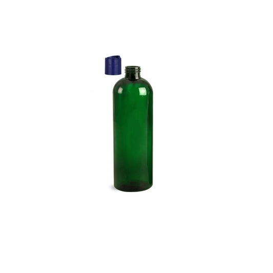 16 oz Green Cosmo Round Bottles, Dark Blue Disc Cap (10 Pack)