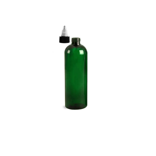 16 oz Green Cosmo Round Bottles, Black/Natural Twist Cap (10 Pack)