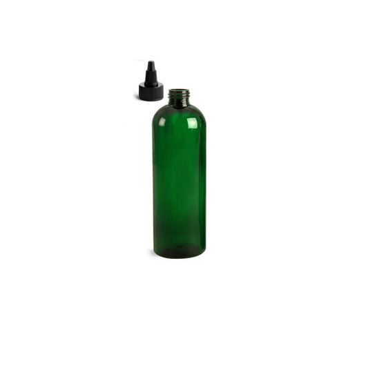 16 oz Green Cosmo Round Bottles, Black Twist Cap (10 Pack)
