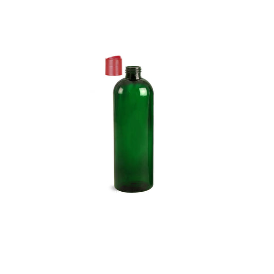 16 oz Green Cosmo Round Bottles, Coral Pink Disc Cap (10 Pack)