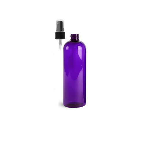 16 oz Purple Cosmo Round Bottles, Black Spray Cap (8 Pack)