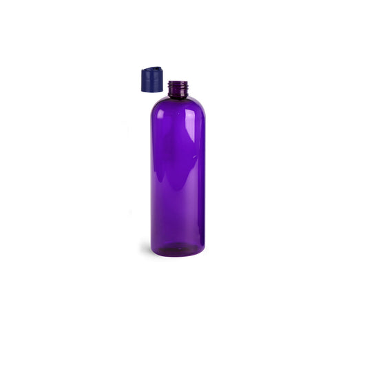 16 oz Purple Cosmo Round Bottles, Dark Blue Disc Cap (10 Pack)