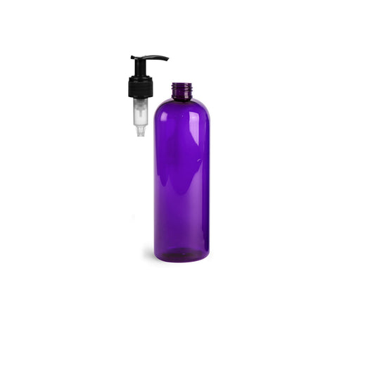 16 oz Purple Cosmo Round Bottles, Black Pump Cap (8 Pack)