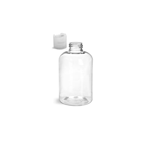 8 oz Clear Boston Round Bottles, Natural Disc Cap (12 Pack)