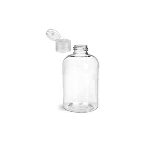8 oz Clear Boston Round Bottles, Natural Smooth Snap Cap (12 Pack)
