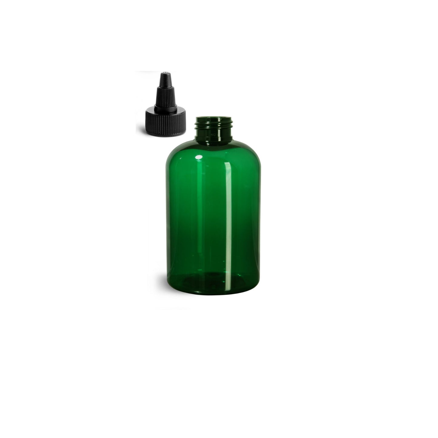 8 oz Green Boston Round Bottles, Black Twist Cap (12 Pack)